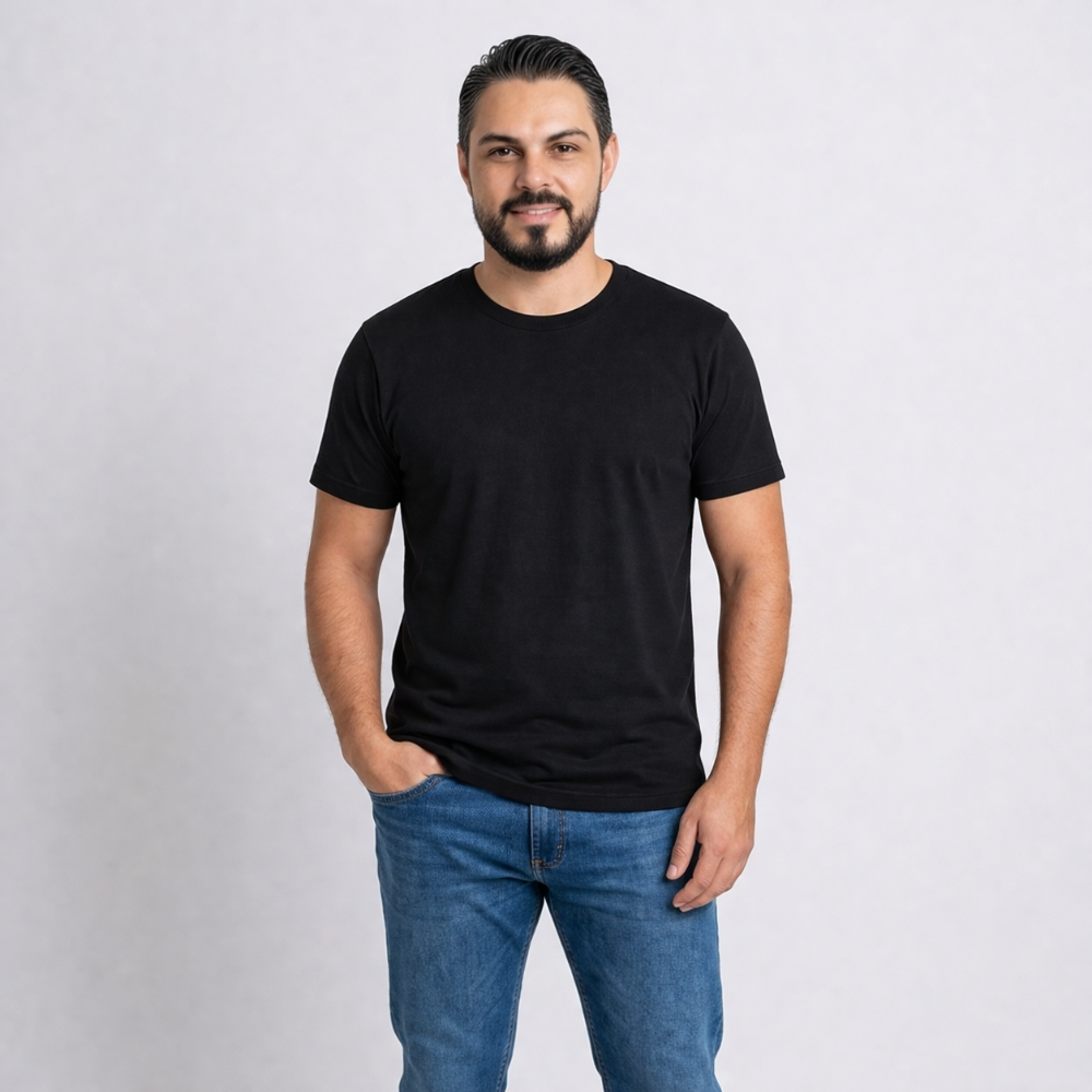 Camiseta Unissex Algodão 30.1 Penteado - Gola Canelada