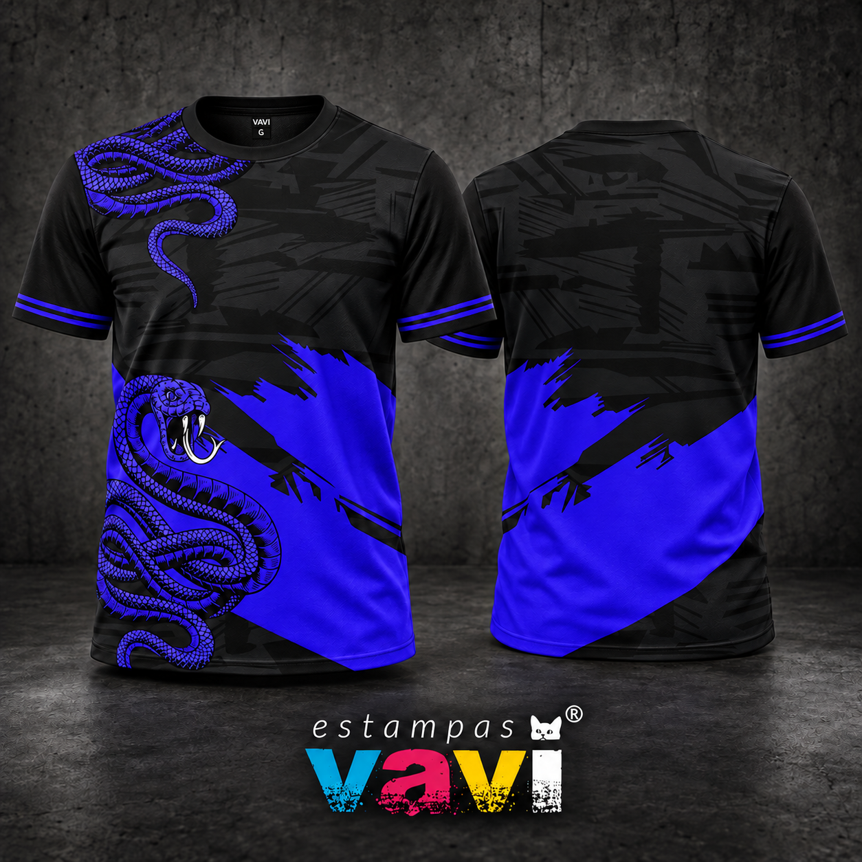 Serpente Azul Violeta com Pinceladas sobre Preto