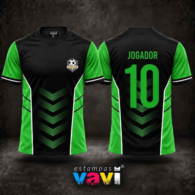 Chevrons Verdes sobre Preto com Laterais Contrastantes