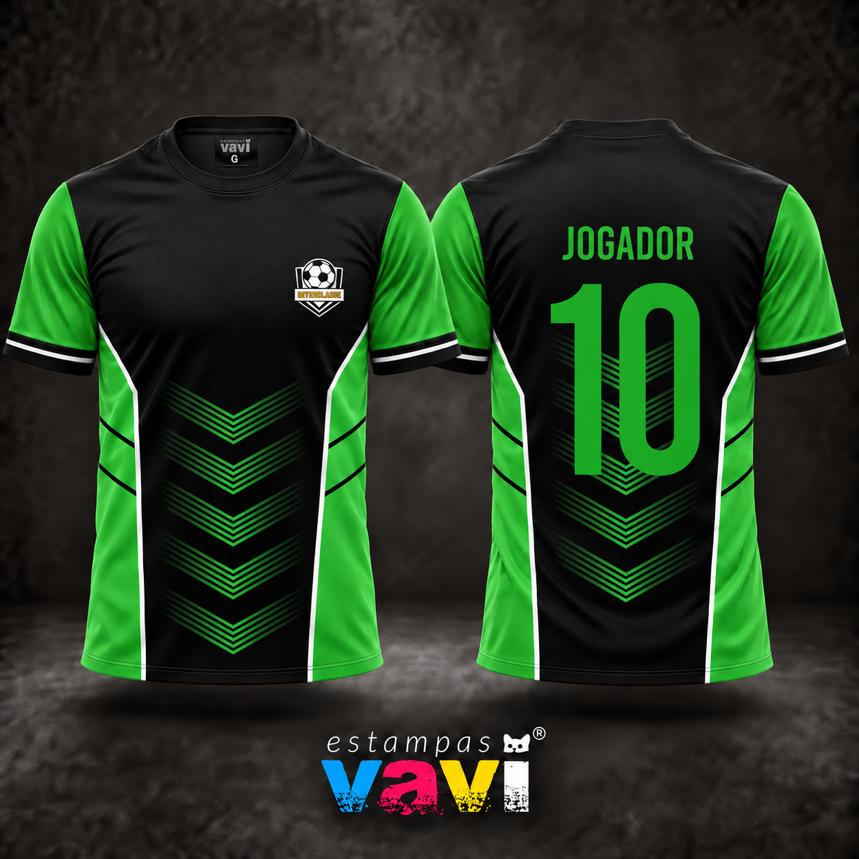 Chevrons Verdes sobre Preto com Laterais Contrastantes