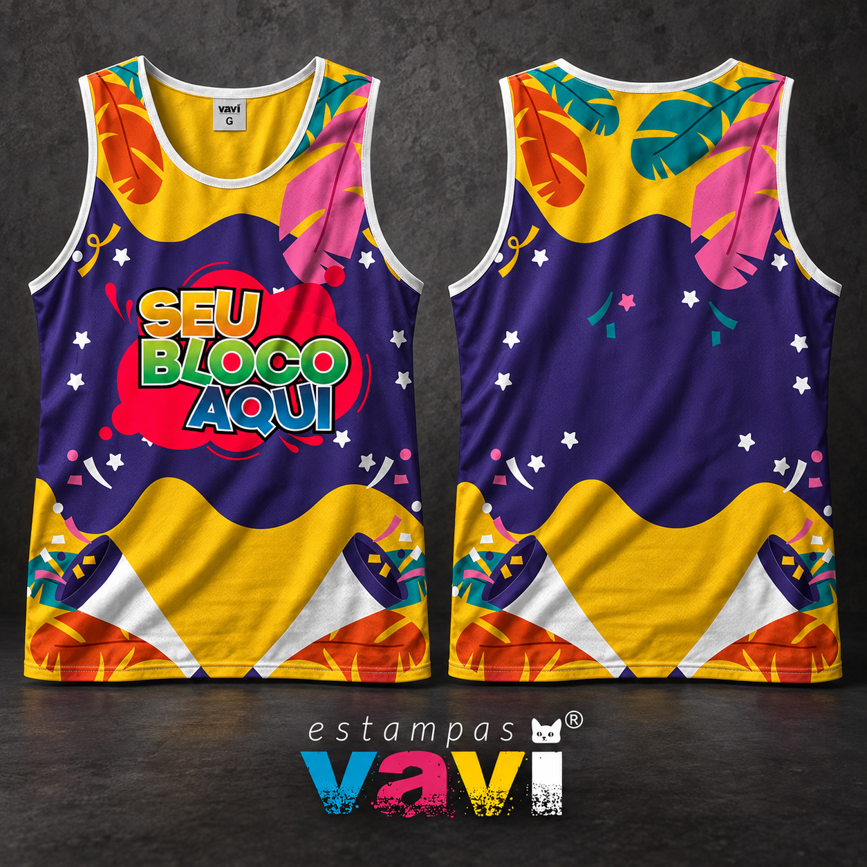 Folhas Multicoloridas com Faixa Roxa e Confetes