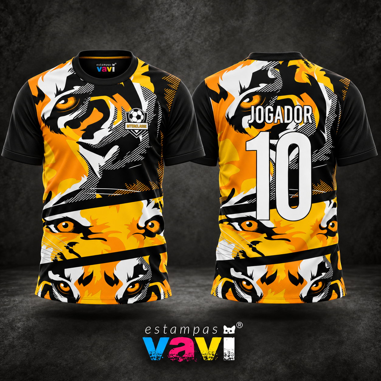 Tigres Pop Art em Laranja, Amarelo, Preto e Branco