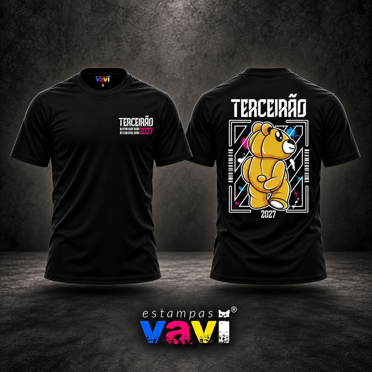 Terceirão - Urso Amarelo com Moldura Geométrica