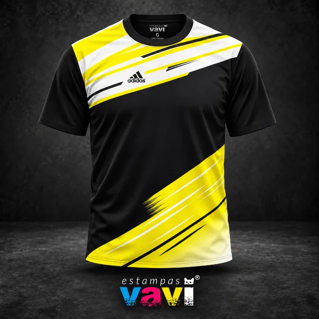 Esportiva - Faixas Diagonais Amarelas e Brancas sobre Preto
