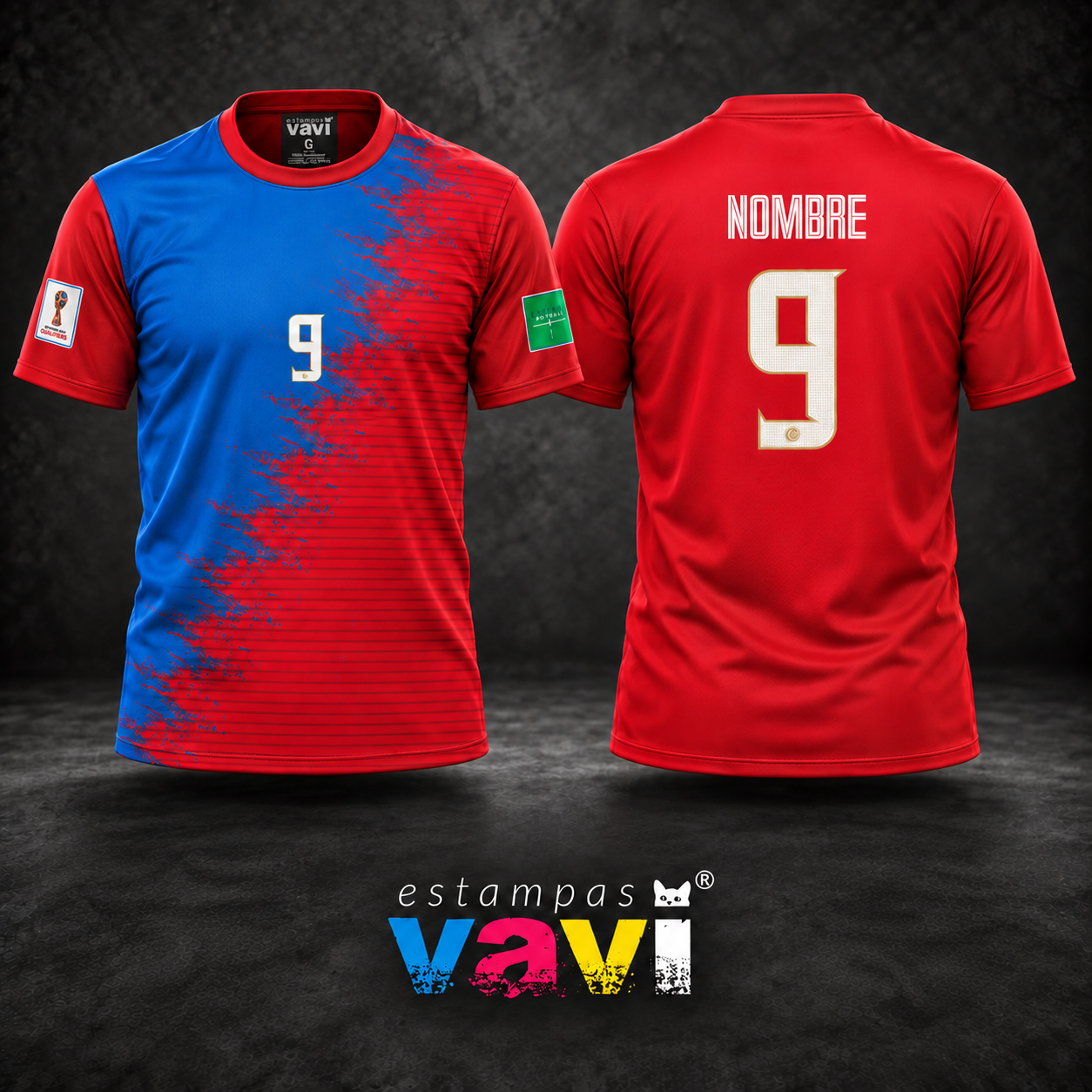 Costa Rica - Azul e Vermelho com Textura Diagonal e Número 9