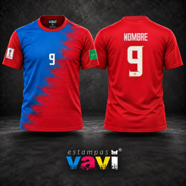 Costa Rica - Azul e Vermelho com Textura Diagonal e Número 9
