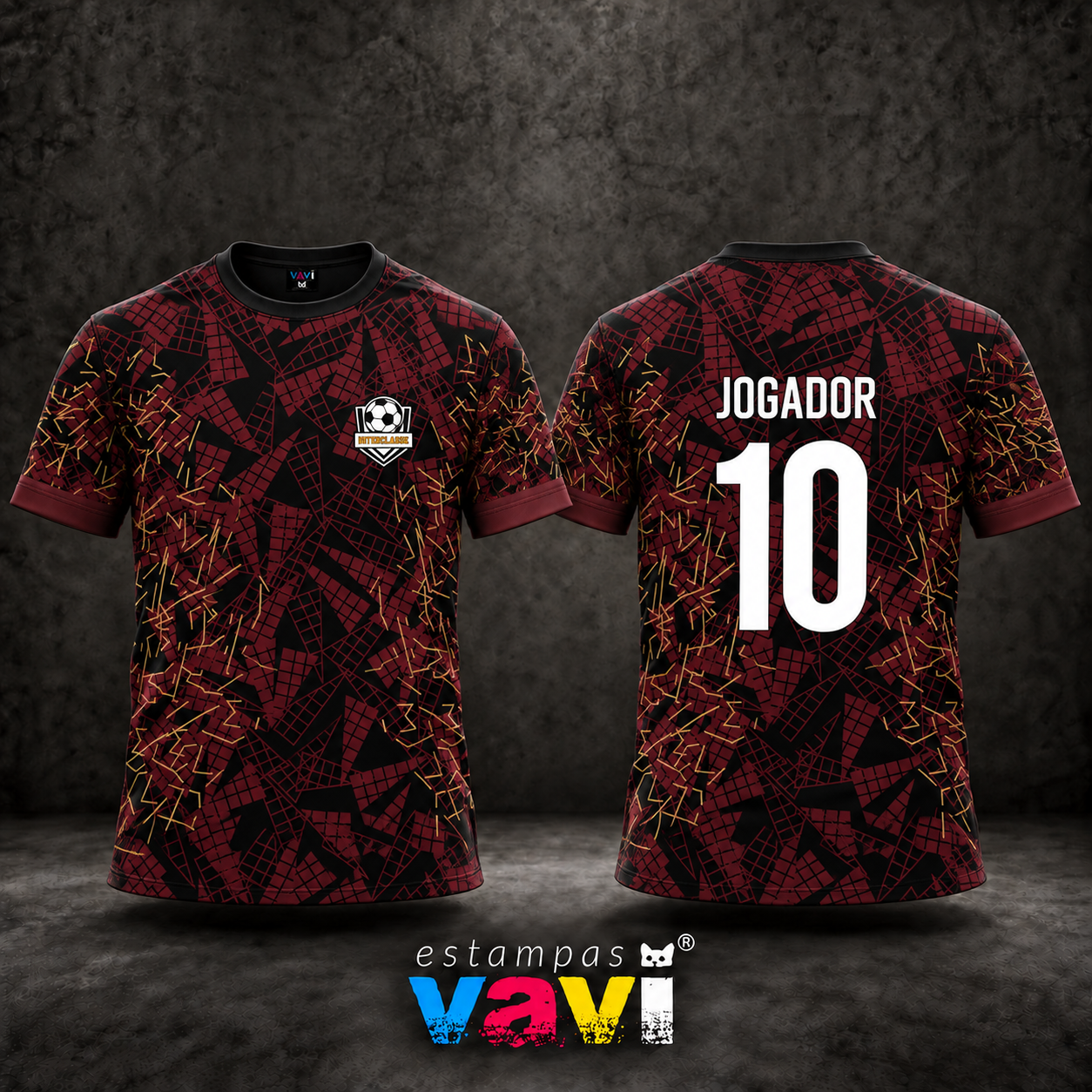 Fragmentos Bordô e Dourados sobre Preto