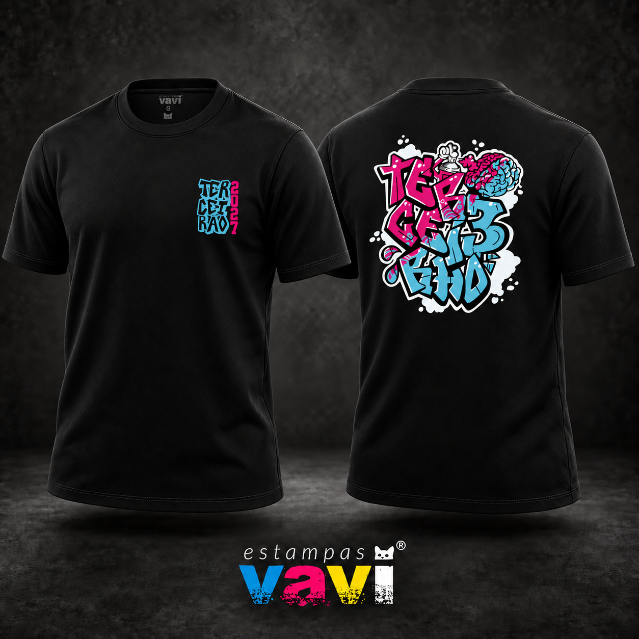 Cérebro com Letras Grafite Rosa e Azul
