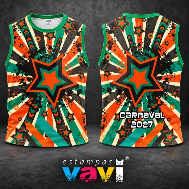 Estrela Laranja com Raios Verdes e Textura Preta