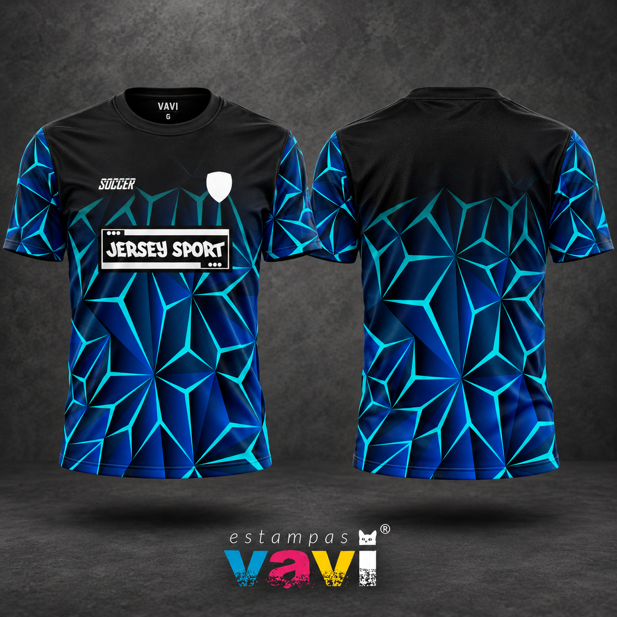 Facetas Azuis com Linhas Turquesa e Jersey Sport