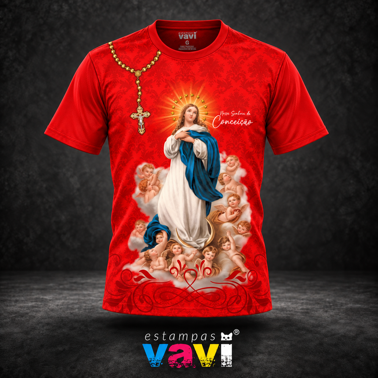 Nossa Senhora da Conceição - Anjos e Rosário em Vermelho