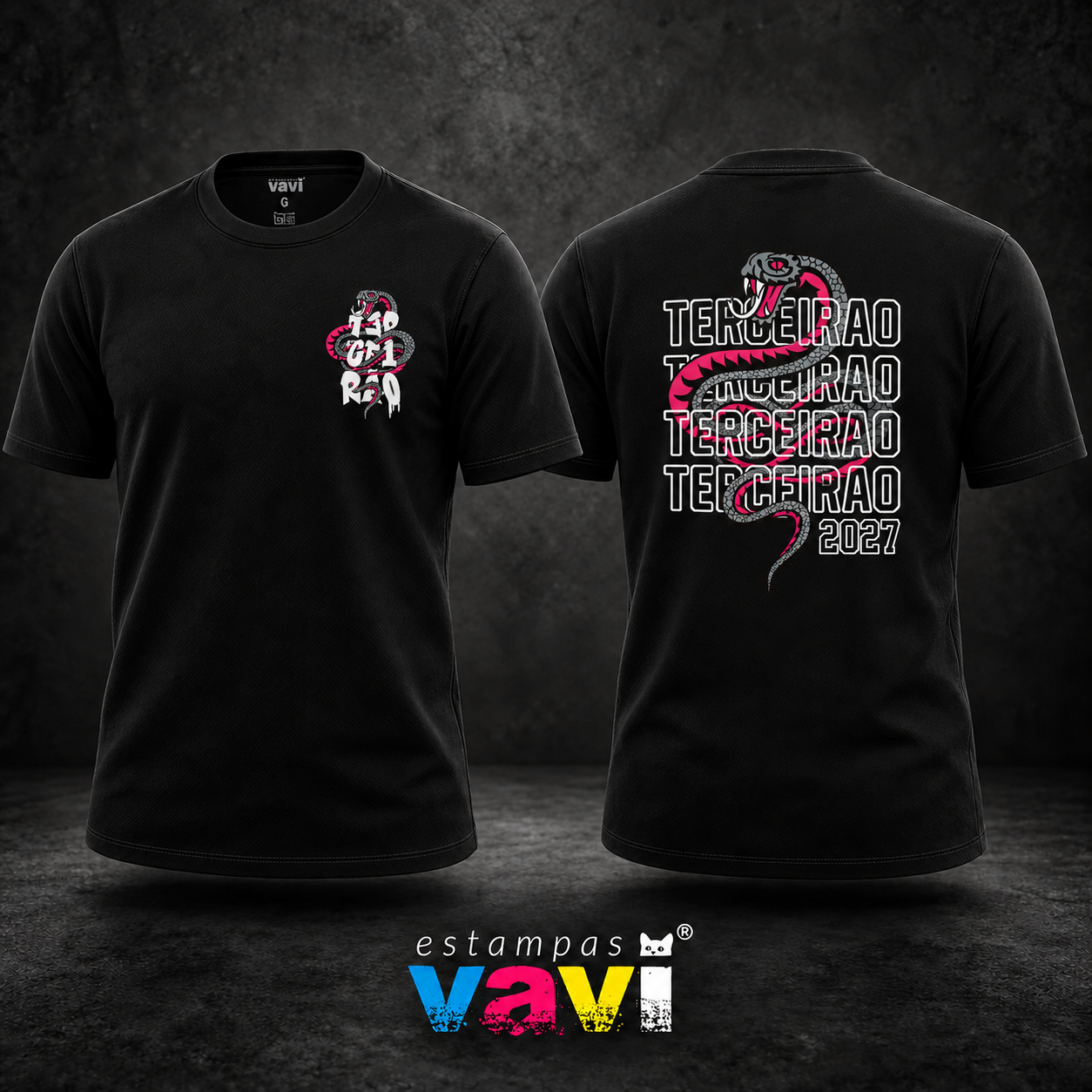 Serpente Cinza e Rosa com Letras em Contorno
