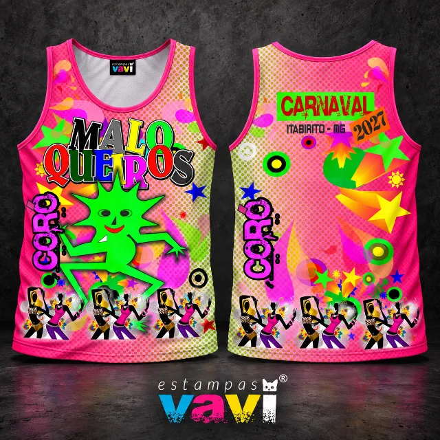 Maloqueiros e Coró com Personagem Verde - Rosa e amarelo com poás e dançarinas