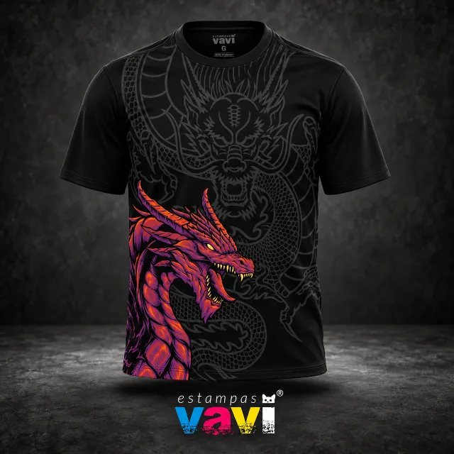 Interclasse - Dragão Roxo e Laranja em Fundo Preto - Dragão Roxo e Laranja em Fundo Preto