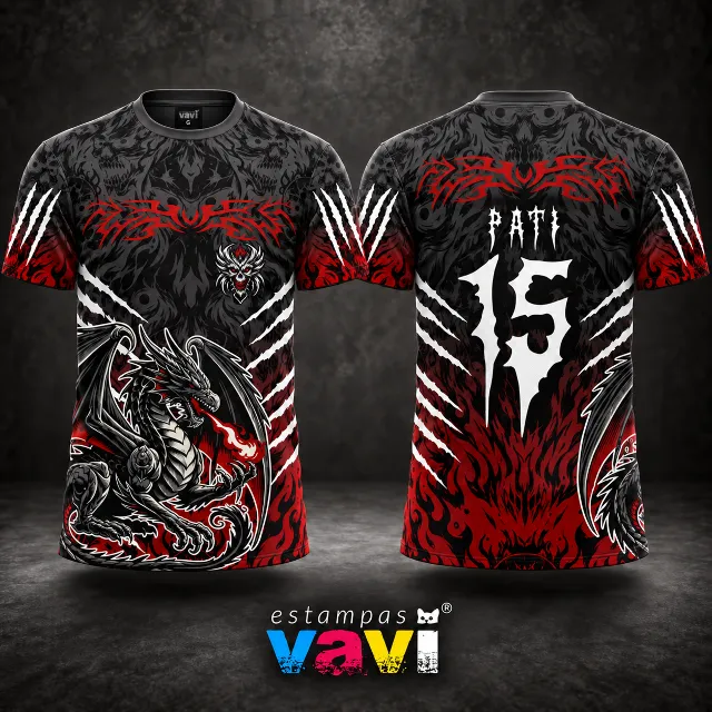 Dragão Alado com Chamas, Garras e Tribais - Vermelho Escuro