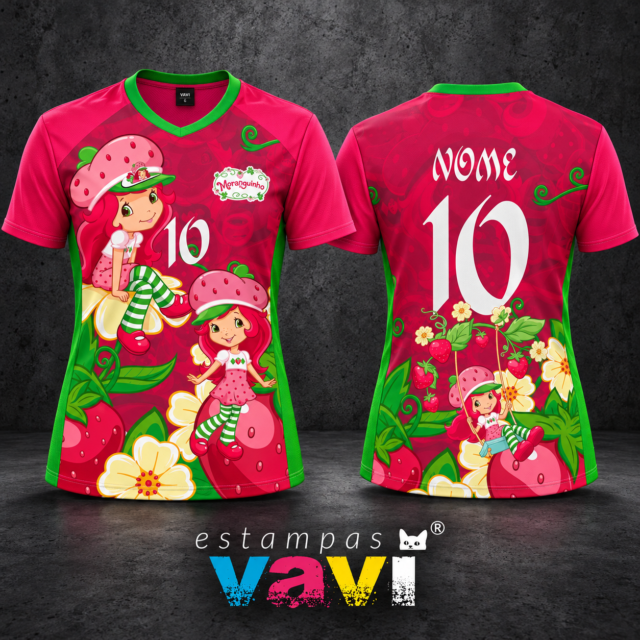 Moranguinho com Flores Claras e Folhagens em Fundo Rosa