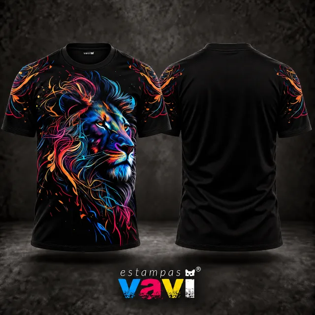Leão Neon Multicolorido sobre Preto