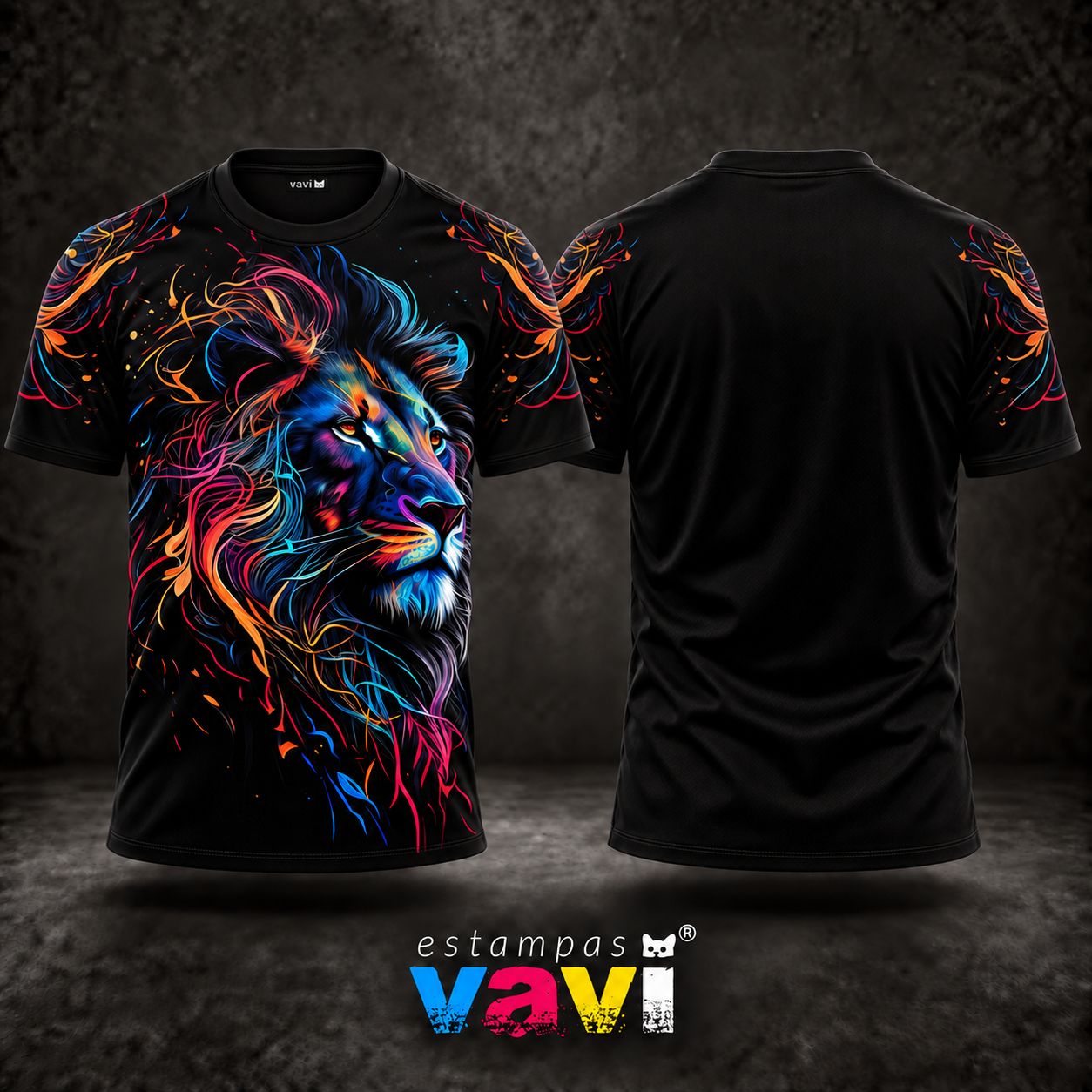 Leão Neon Multicolorido sobre Preto