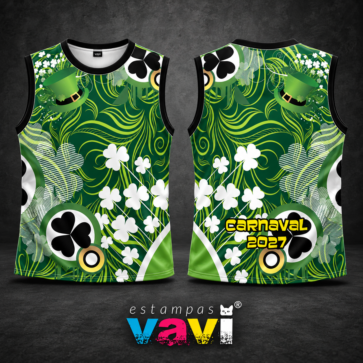Trevos e Cartolas Verdes com Arabescos