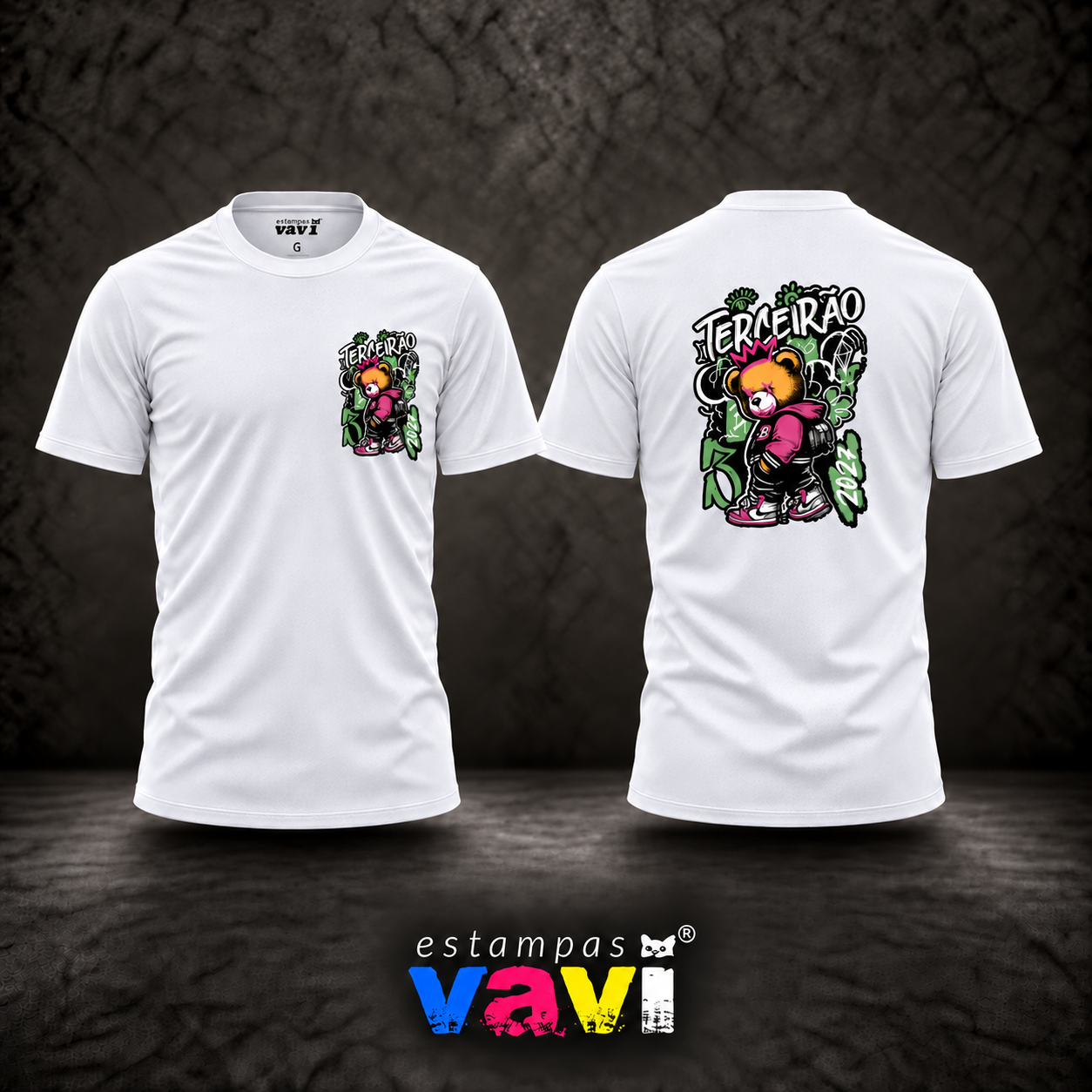 Terceirão - Urso com Capuz Rosa e Grafite Verde