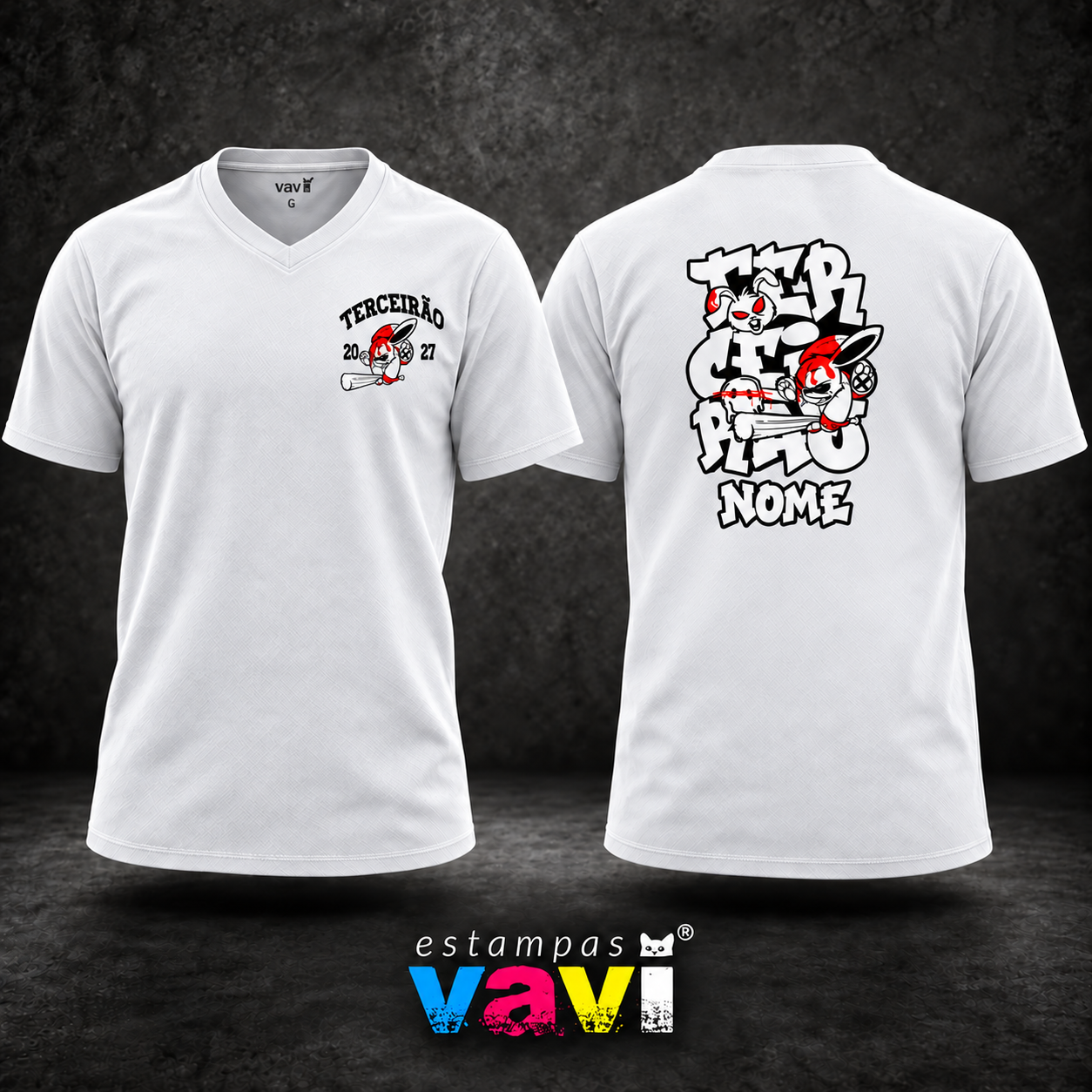 Coelhos com Taco e Grafite Branco e Vermelho