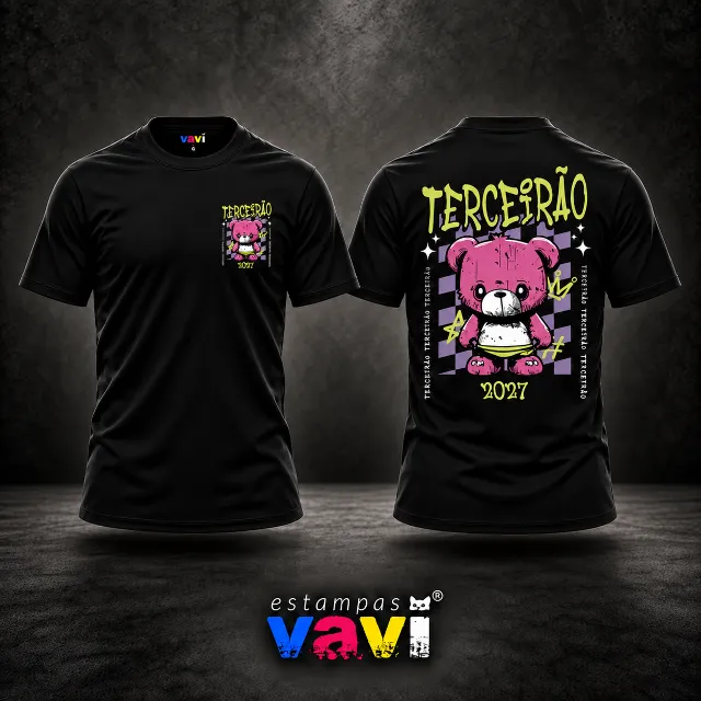 Terceirão - Urso Rosa com Símbolos Verde-limão