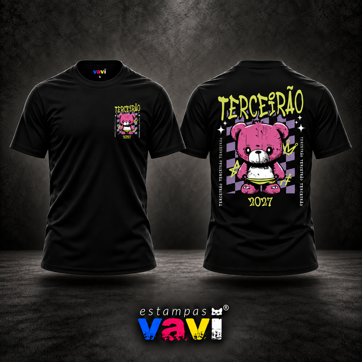 Terceirão - Urso Rosa com Símbolos Verde-limão