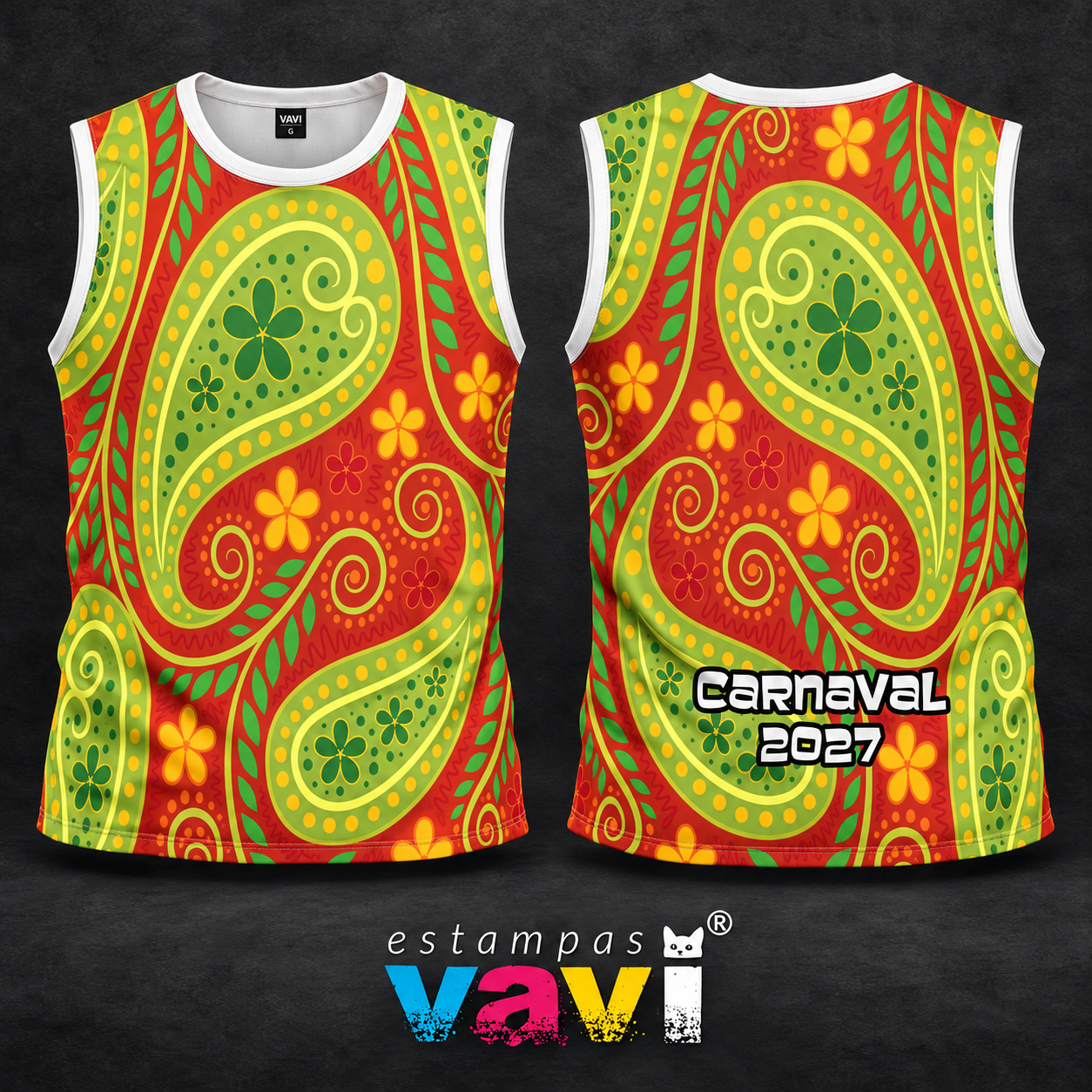 Paisley Floral em Laranja Amarelo e Verde