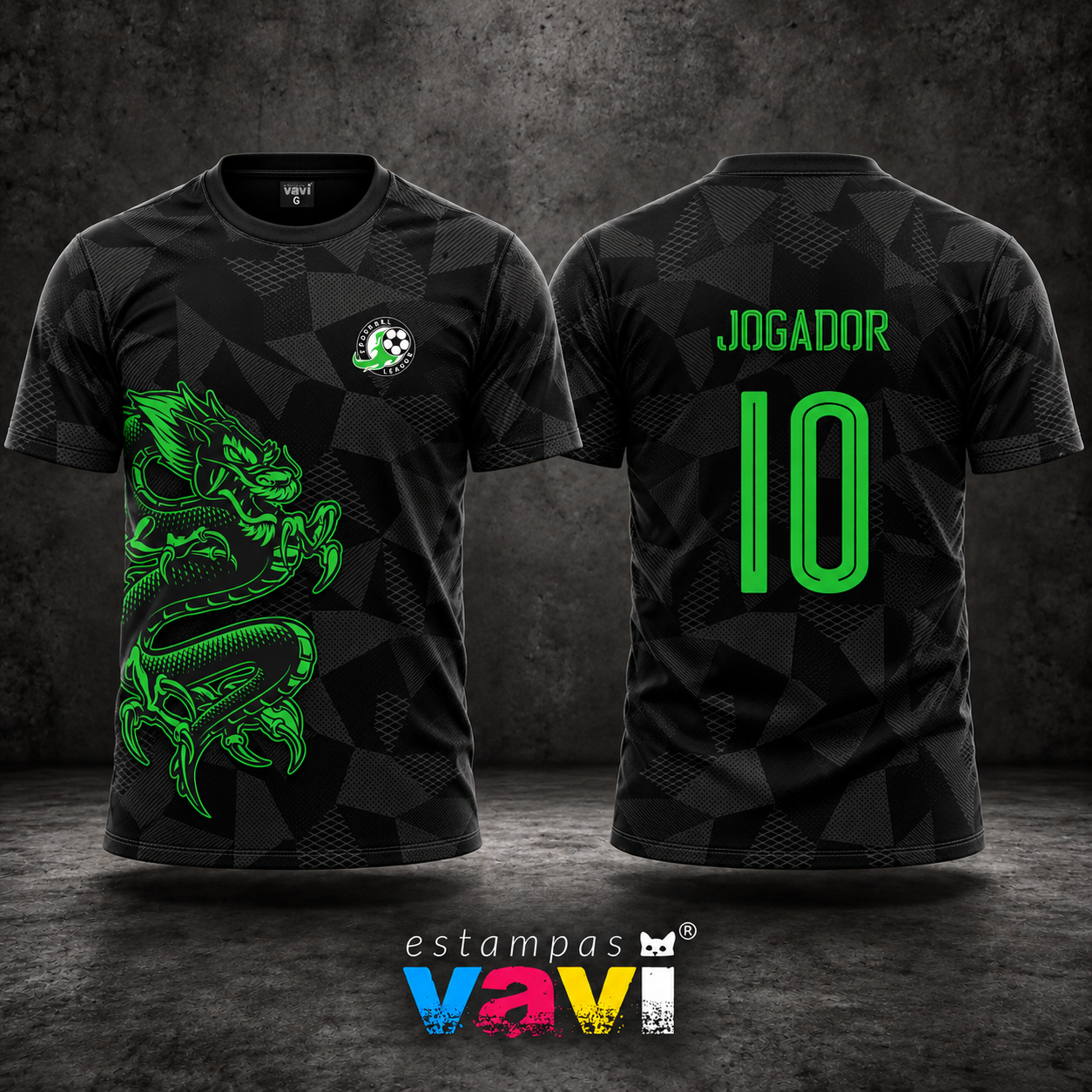 Dragão Verde com Geometria Cinza sobre Preto