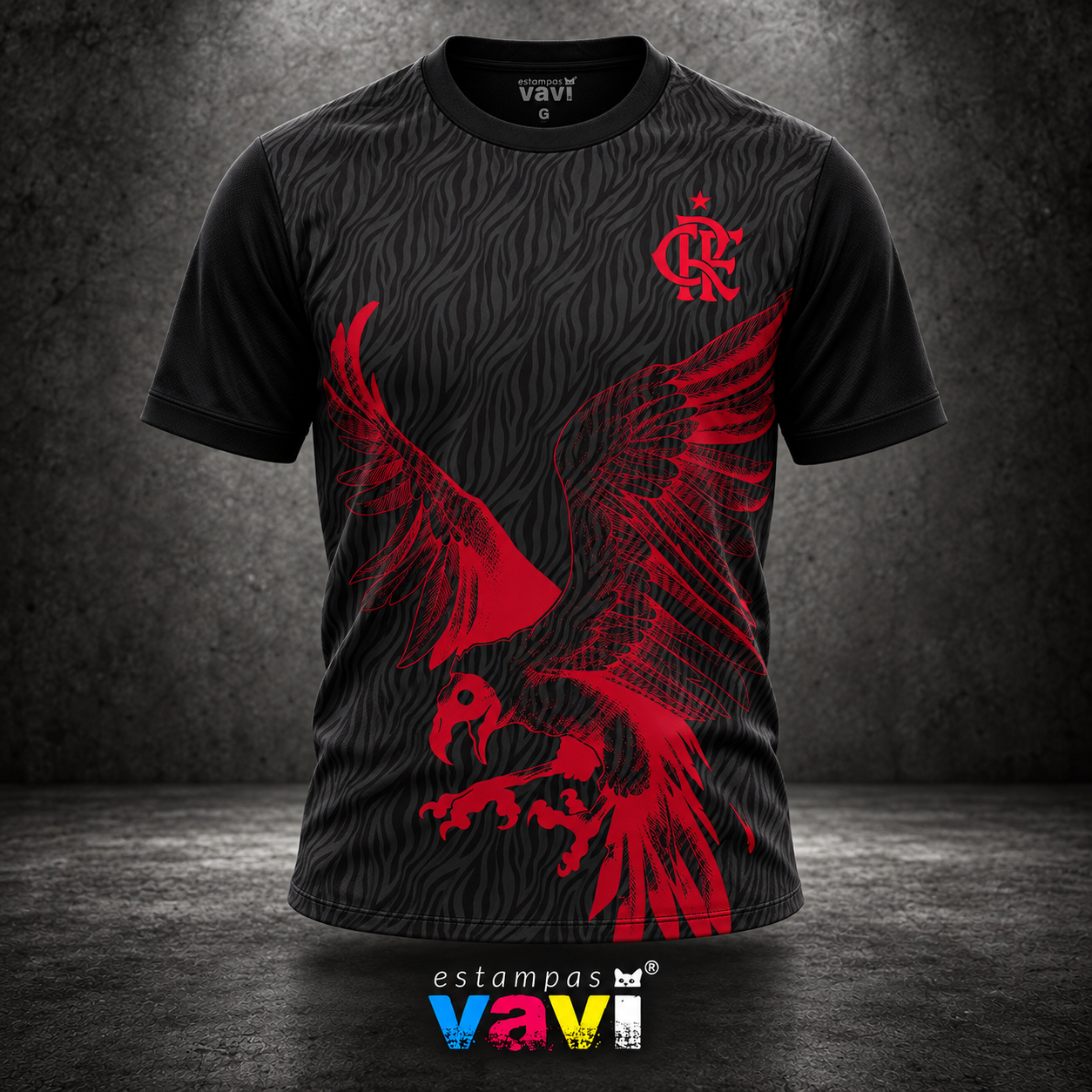 Flamengo - Urubu Vermelho sobre Textura Preta - Frente