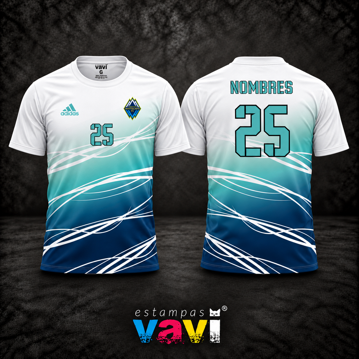 Whitecaps - Ondas Brancas em Degradê Turquesa e Azul-Marinho