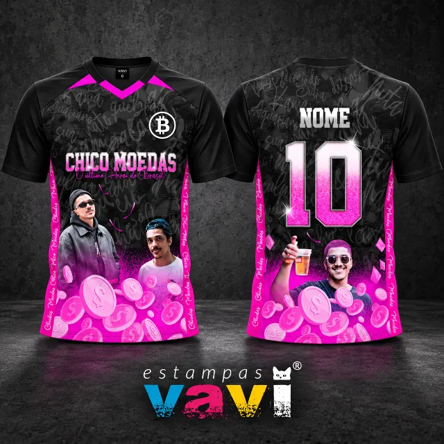Chico Moedas com Colagem Rosa e Textura Preta