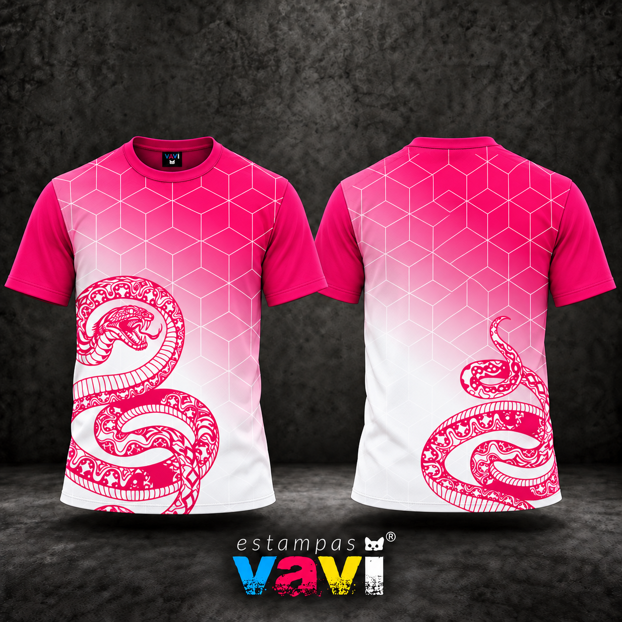 Serpente Magenta com Hexágonos e Degradê Rosa