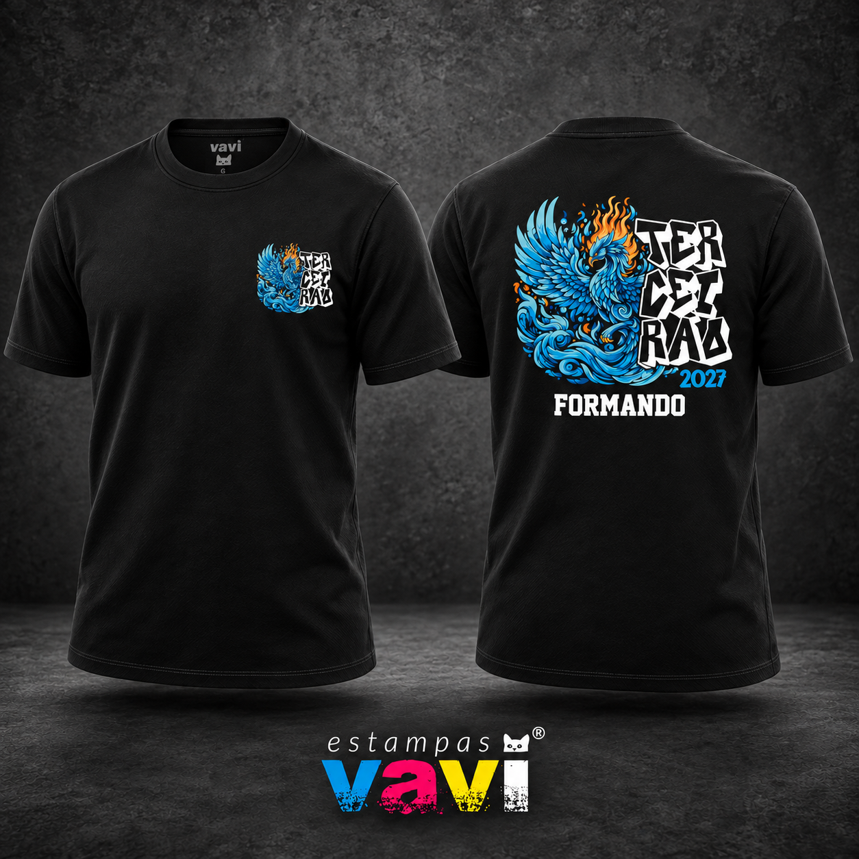 Fênix Azul com Chamas Laranja