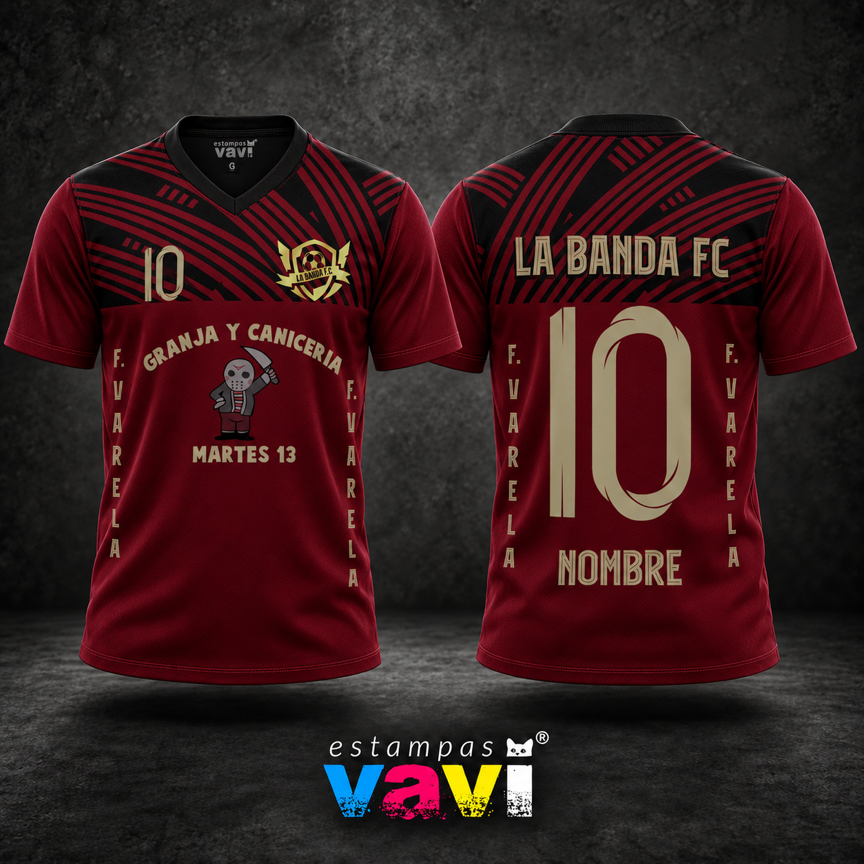 La Banda FC - Faixas Diagonais Douradas sobre Vinho e Preto - Vinho