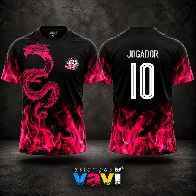 Dragão Magenta com Chamas Rosa sobre Preto