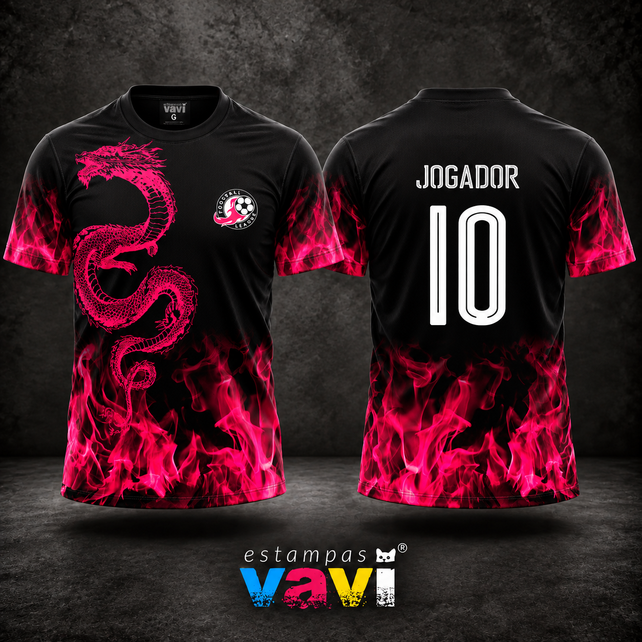 Dragão Magenta com Chamas Rosa sobre Preto