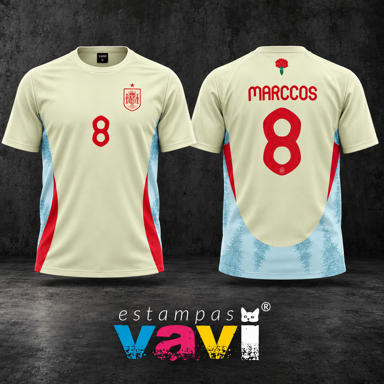Espanha - Creme com Laterais Azuis e Número 8 Vermelho