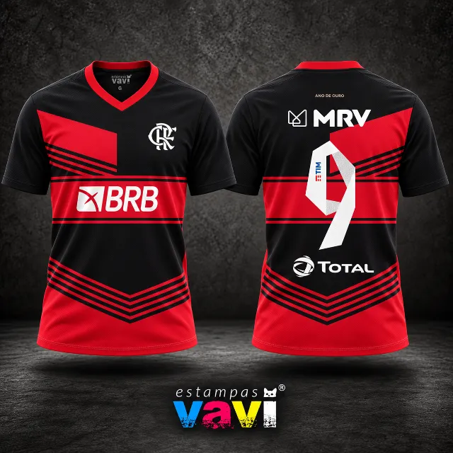 Flamengo - Faixas Angulares Vermelhas sobre Preto