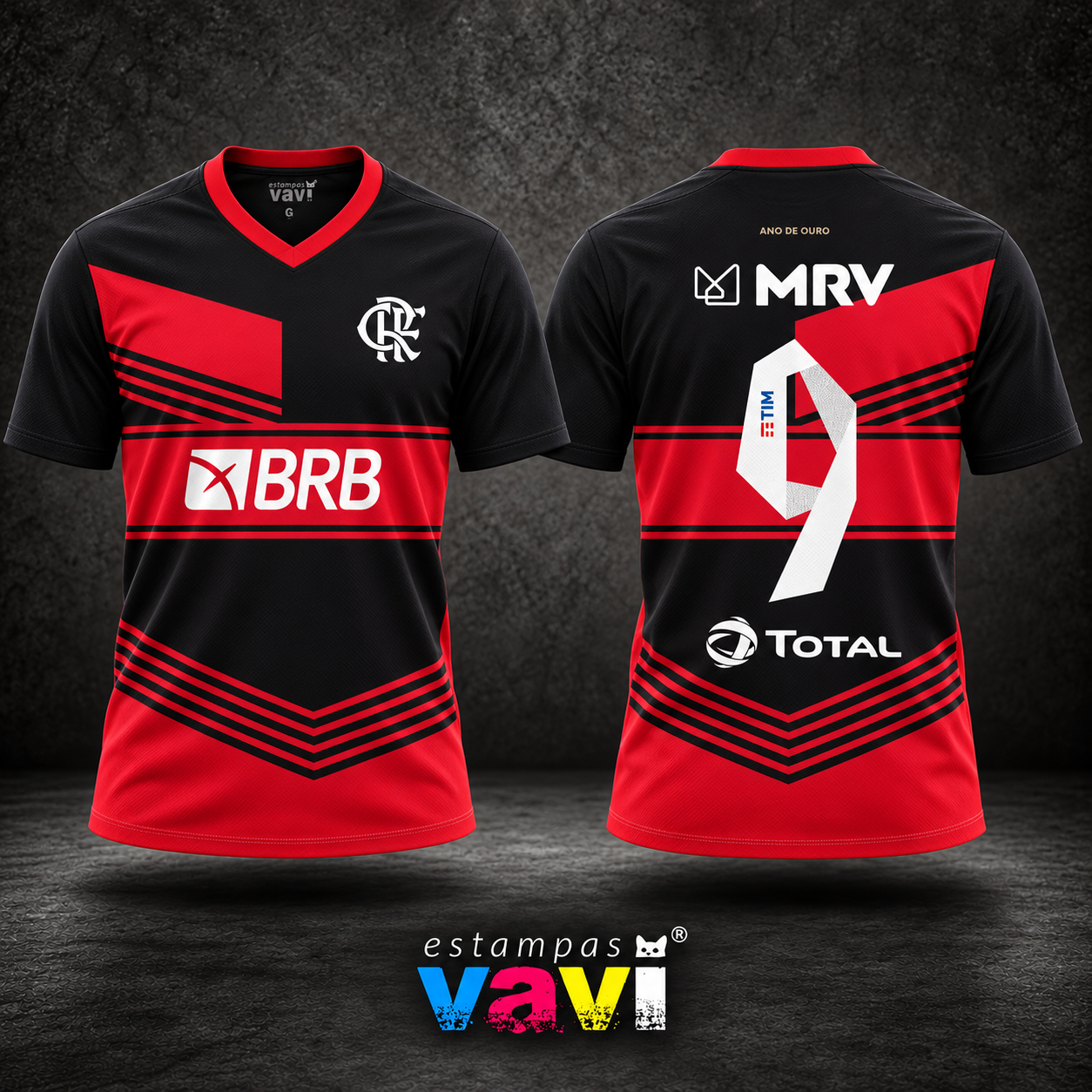 Flamengo - Faixas Angulares Vermelhas sobre Preto