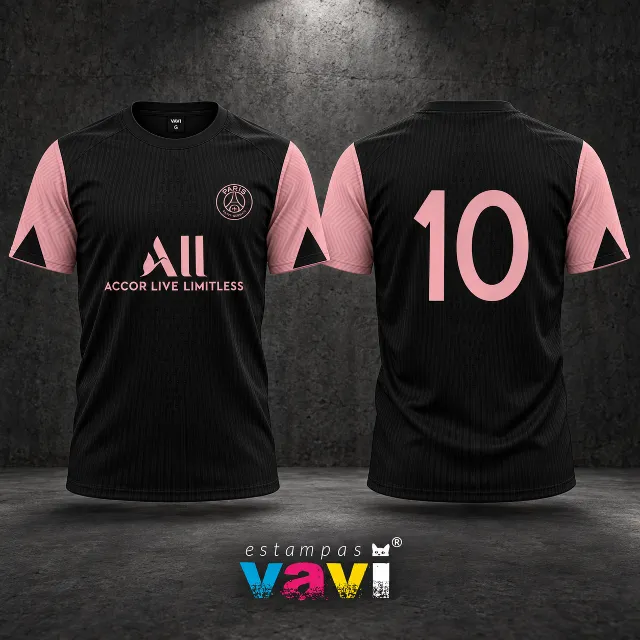 Paris Saint-Germain - Preto com Mangas Rosa e Número 10