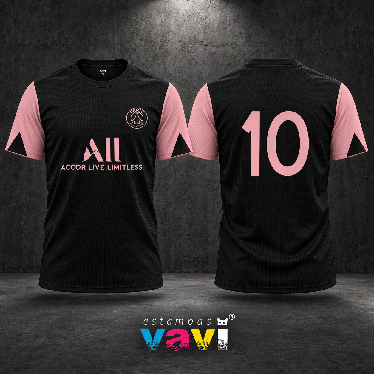 Paris Saint-Germain - Preto com Mangas Rosa e Número 10