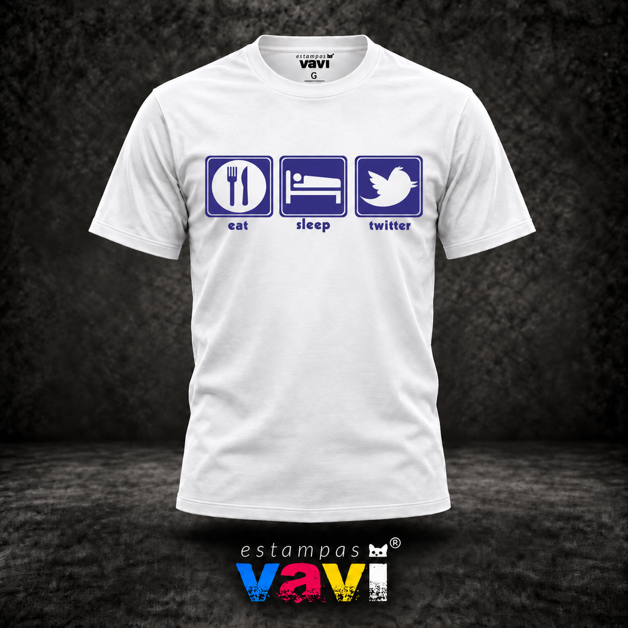 Eat Sleep Twitter - Ícones Azuis e Brancos