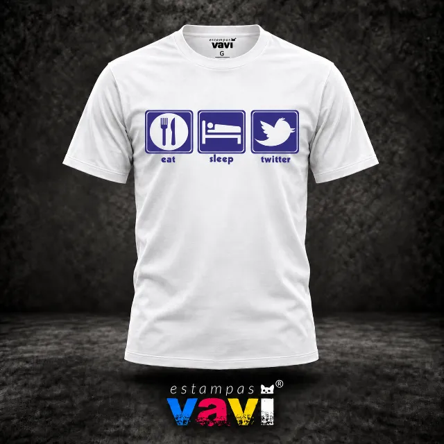 Eat Sleep Twitter - Ícones Azuis e Brancos
