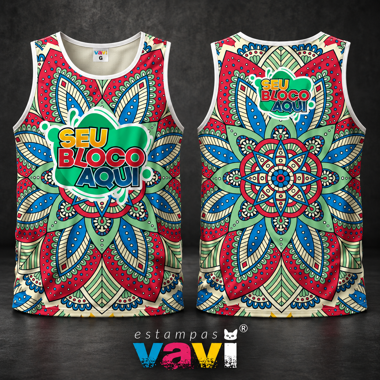 Mandala Floral Verde e Vermelha com Azul
