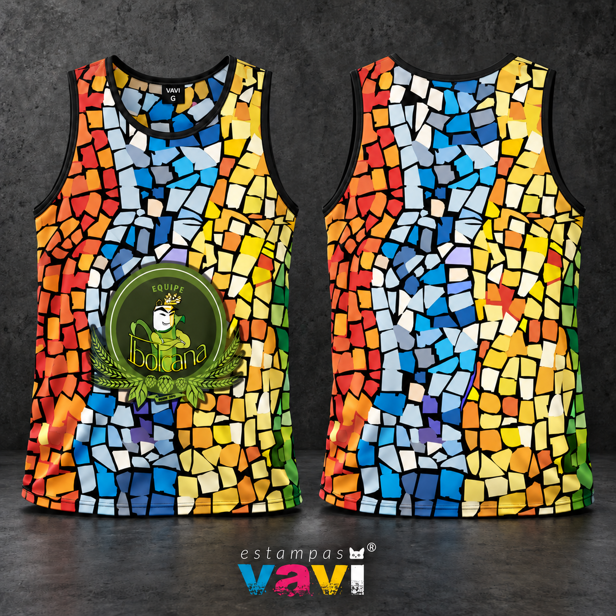 Mosaico Colorido com Emblema Verde