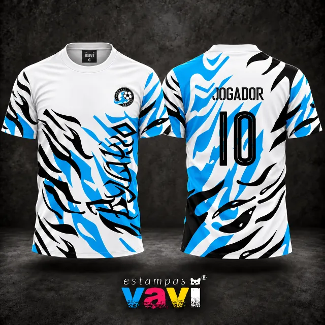 Dragão Tribal Preto com Grafismos Azul Ciano sobre Branco - Costas Inteiras e Escudo Ciano