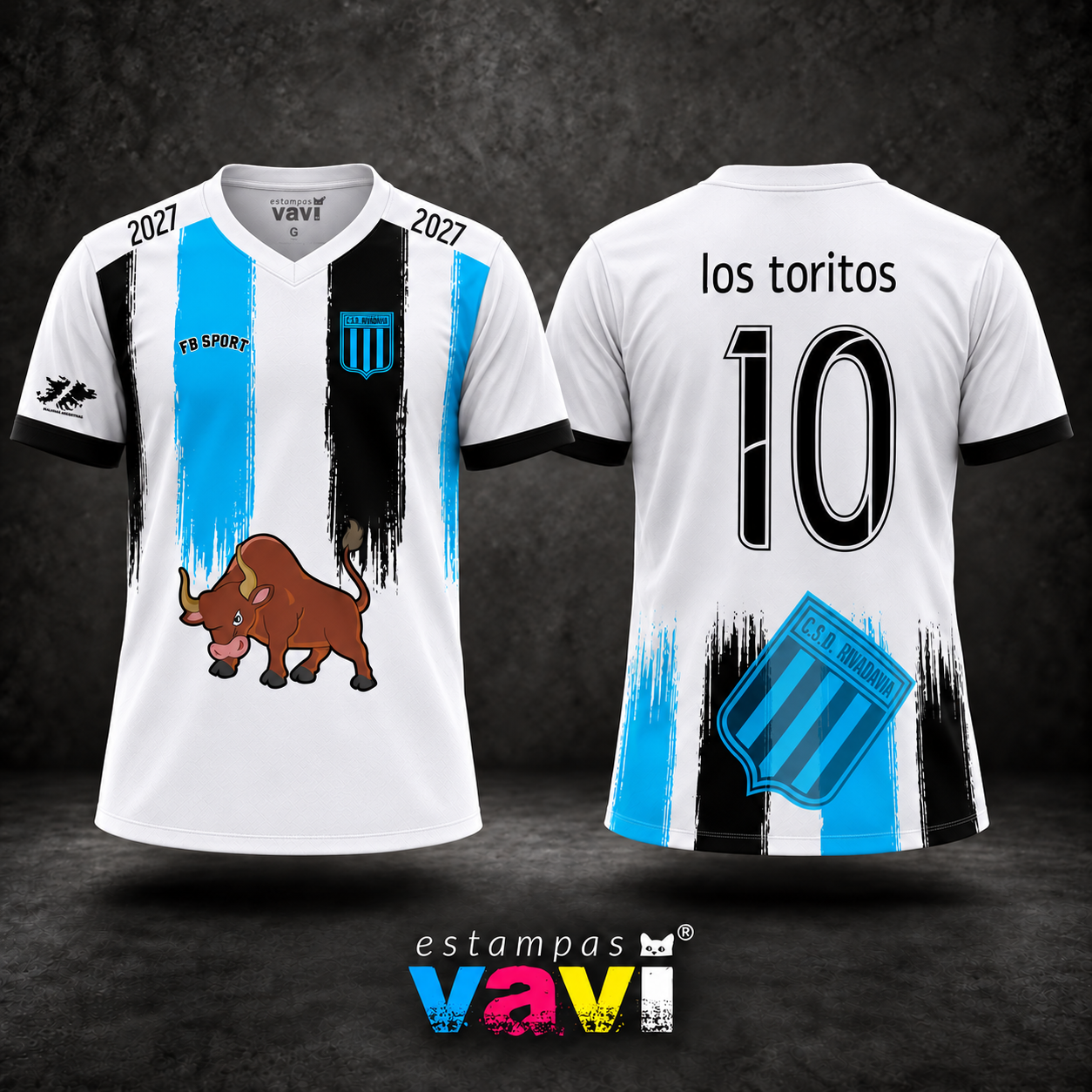 Los Toritos - Touro Marrom e Pinceladas Azuis e Pretas