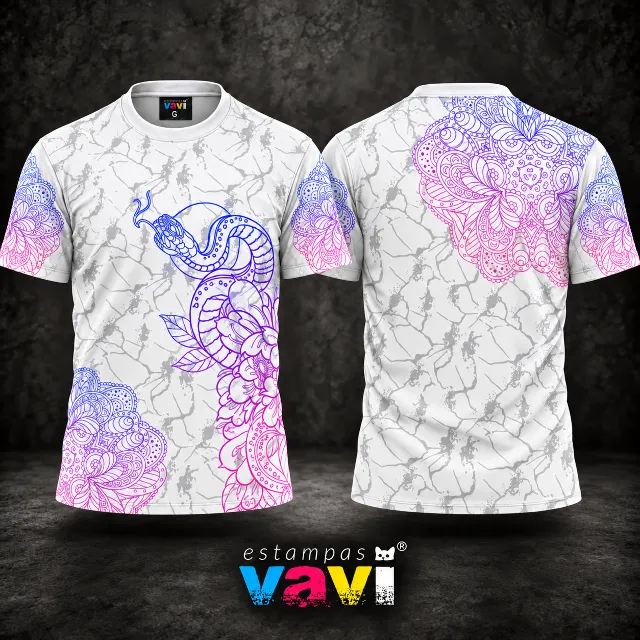 Serpente e Mandalas em Degradê Azul e Rosa