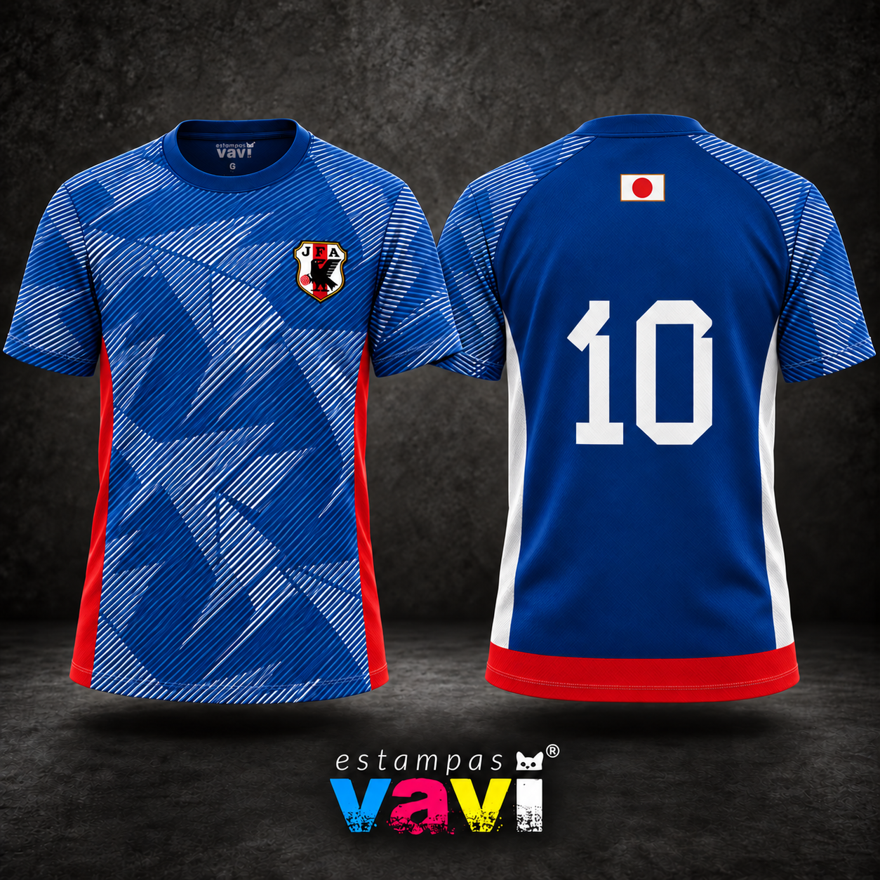 Japão - Geometria Azul e Branca com Laterais Vermelhas - Azul e Branco